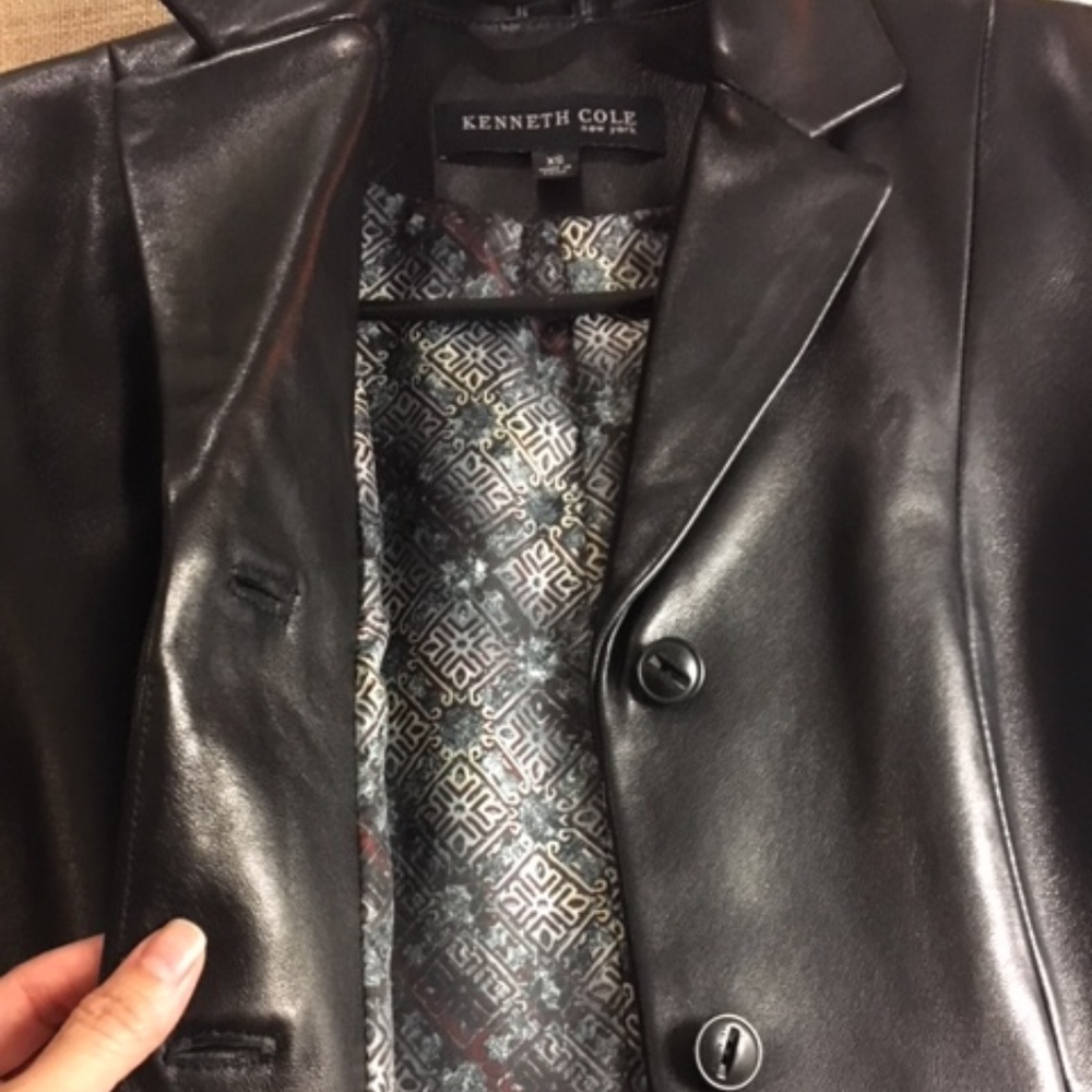 Kennith Cole Long Black Leather Coat